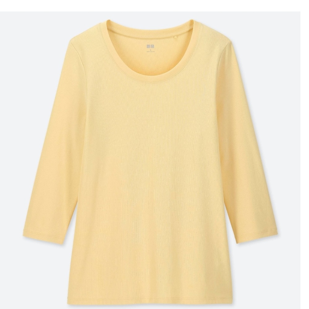 NWT UNIQLO women ribbed cotton crew neck 3/4